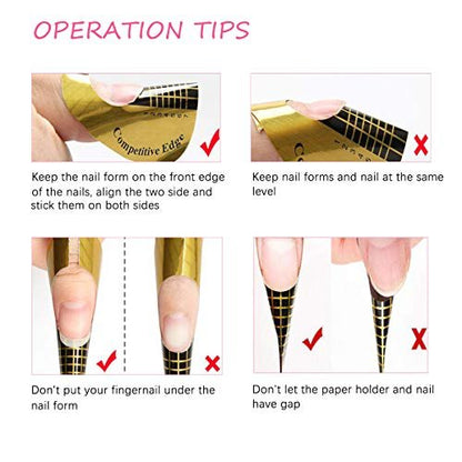 200Pcs Gold Acrylic Nail Forms - Treamlyn Long Nail Tips Extension Forms for Gel, Polygel, and Acrylic Nails