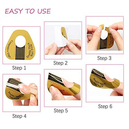 200Pcs Gold Acrylic Nail Forms - Treamlyn Long Nail Tips Extension Forms for Gel, Polygel, and Acrylic Nails