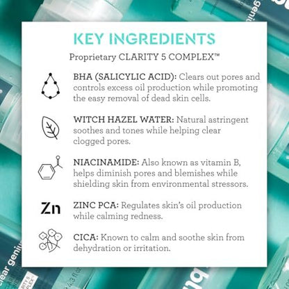 Bliss Clear Genius Clarifying Toner + Serum - 4.3 Fl Oz - Salicylic Acid & Niacinamide - Pore Purifying, Calming Toner - Vegan & Cruelty-Free