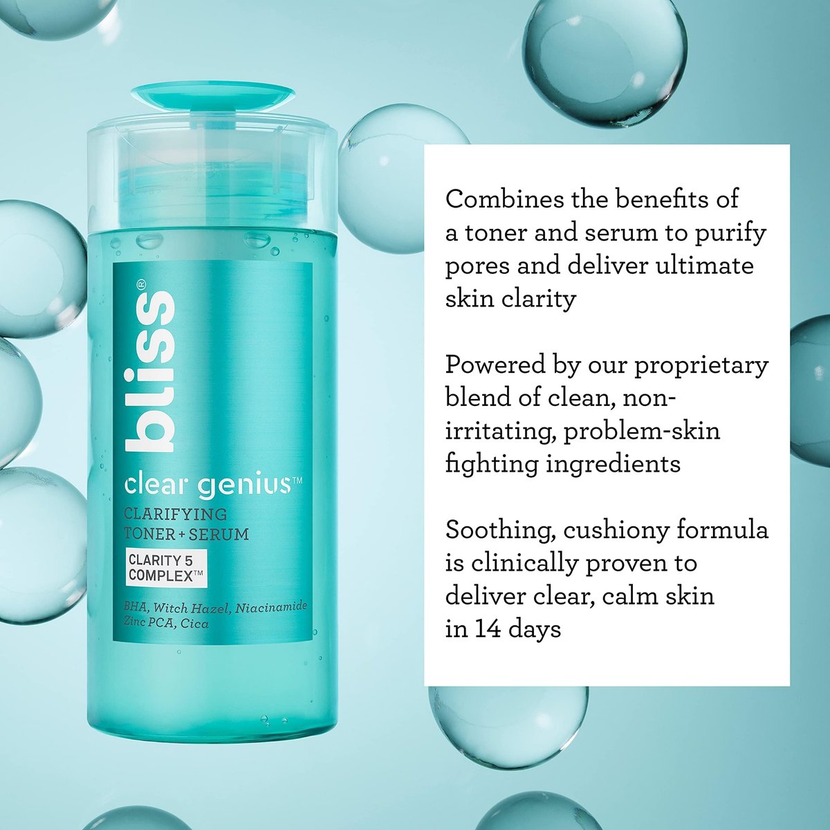Bliss Clear Genius Clarifying Toner + Serum - 4.3 Fl Oz - Salicylic Acid & Niacinamide - Pore Purifying, Calming Toner - Vegan & Cruelty-Free - görsel 13