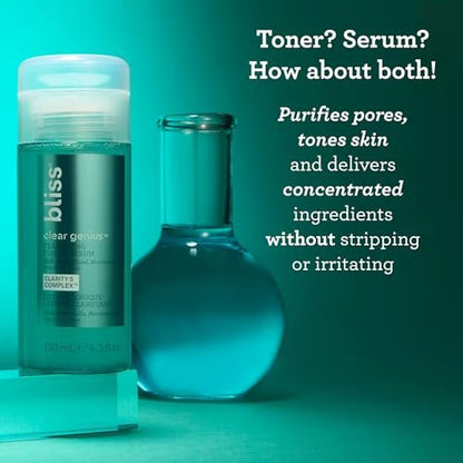 Bliss Clear Genius Clarifying Toner + Serum - 4.3 Fl Oz - Salicylic Acid & Niacinamide - Pore Purifying, Calming Toner - Vegan & Cruelty-Free