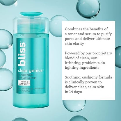 Bliss Clear Genius Clarifying Toner + Serum - 4.3 Fl Oz - Salicylic Acid & Niacinamide - Pore Purifying, Calming Toner - Vegan & Cruelty-Free