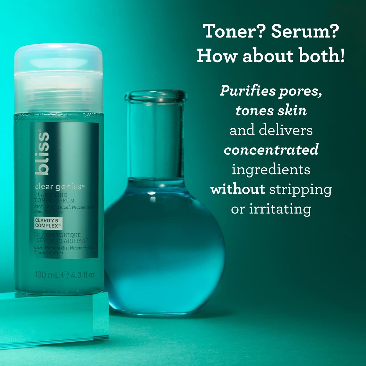 Bliss Clear Genius Clarifying Toner + Serum - 4.3 Fl Oz - Salicylic Acid & Niacinamide - Pore Purifying, Calming Toner - Vegan & Cruelty-Free - görsel 3