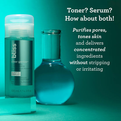 Bliss Clear Genius Clarifying Toner + Serum - 4.3 Fl Oz - Salicylic Acid & Niacinamide - Pore Purifying, Calming Toner - Vegan & Cruelty-Free