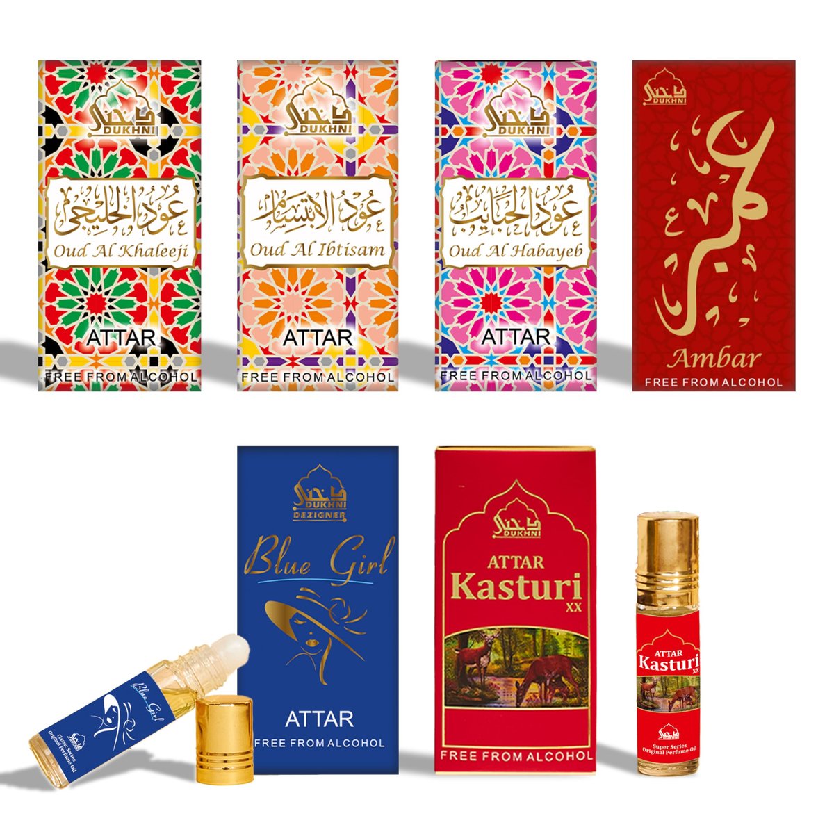 Dukhni Premiere Attar Oil Set | 6 Assorted Scents | Rollerball Perfume Oils for Men & Women | Unisex Perfume Sampler Set | Travel Size Clean Arabian Oud Fragrances | Gift Set, Non-Alcoholic & Vegan - görsel 2