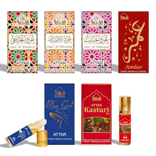 Dukhni Premiere Attar Oil Set | 6 Assorted Scents | Rollerball Perfume Oils for Men & Women | Unisex Perfume Sampler Set | Travel Size Clean Arabian Oud Fragrances | Gift Set, Non-Alcoholic & Vegan - görsel 1