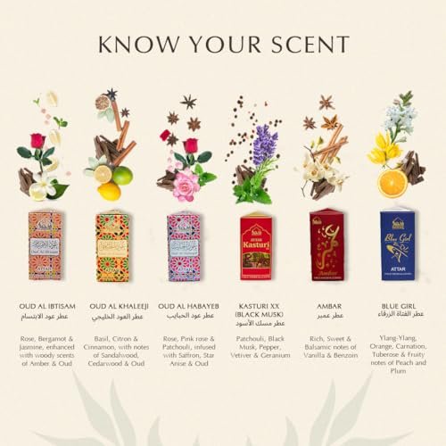 Dukhni Premiere Attar Oil Set | 6 Assorted Scents | Rollerball Perfume Oils for Men & Women | Unisex Perfume Sampler Set | Travel Size Clean Arabian Oud Fragrances | Gift Set, Non-Alcoholic & Vegan - görsel 7