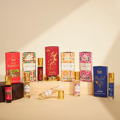 Dukhni Premiere Attar Oil Set | 6 Assorted Scents | Rollerball Perfume Oils for Men & Women | Unisex Perfume Sampler Set | Travel Size Clean Arabian Oud Fragrances | Gift Set, Non-Alcoholic & Vegan