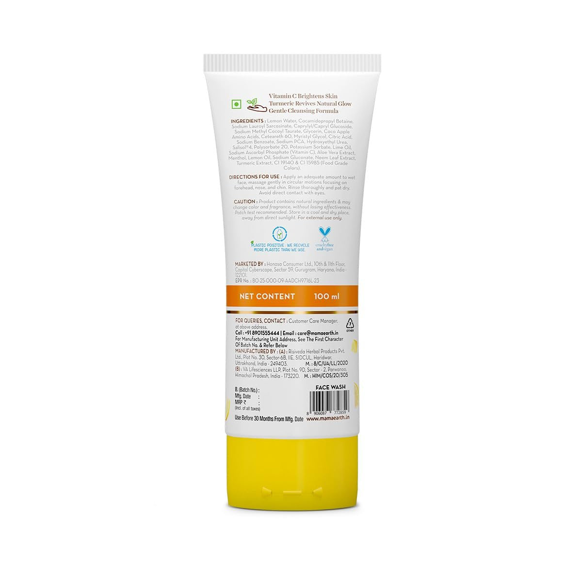 MAMAEARTH Vitamin C Daily Glow Face Wash with Vitamin C & Turmeric 100ml Avelisse