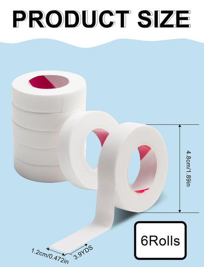 Fenshine Eyelash Extension Tape – 6 Rolls Japan Micropore Medical Soft Tape for Eyelash Extensions, 9M Each Roll