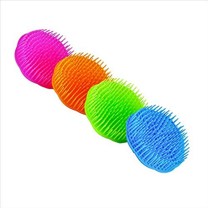 Niva Hair Scalp Massager Shampoo Brush - Flexible Scalp Exfoliator Dandruff Brush with Grass Shape Handle - Pack of 4 (Blue, Green, Orange, Fuchsia)