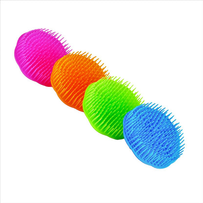 Niva Hair Scalp Massager Shampoo Brush - Flexible Scalp Exfoliator Dandruff Brush with Grass Shape Handle - Pack of 4 (Blue, Green, Orange, Fuchsia)