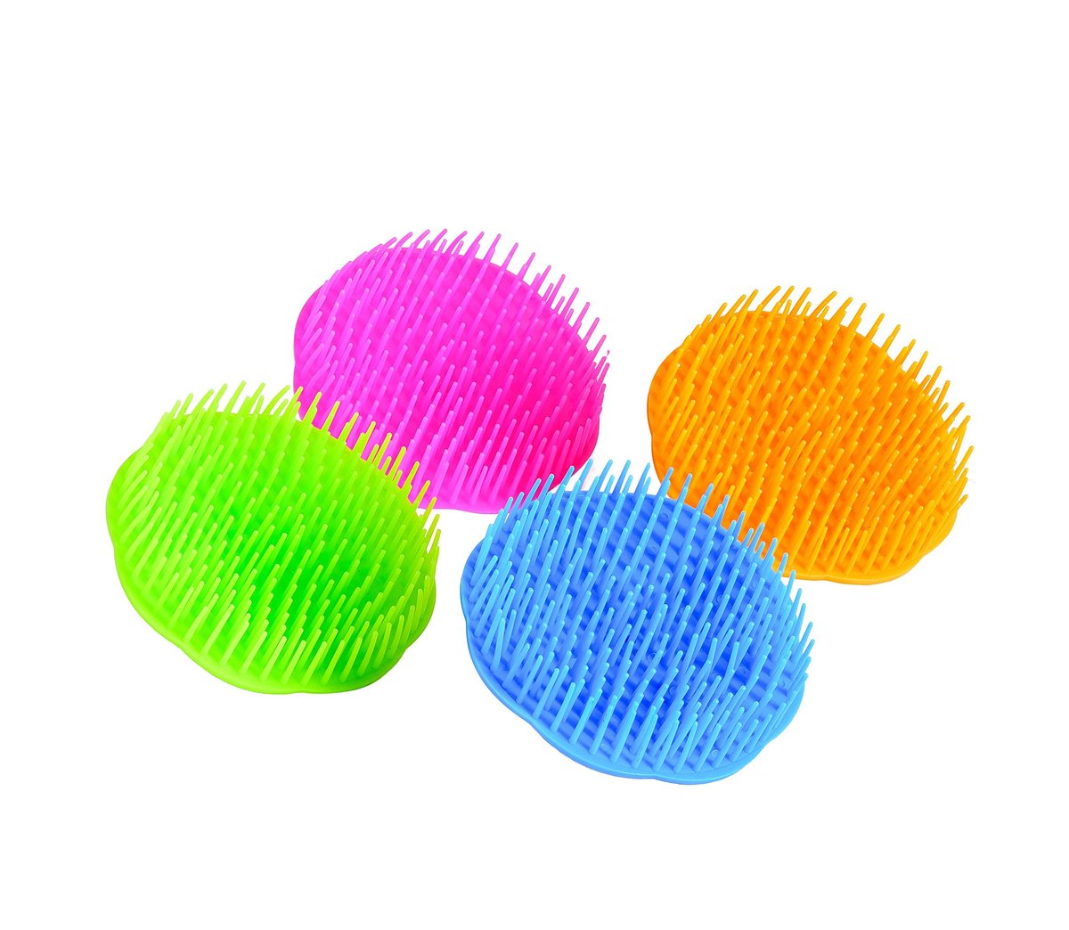 Niva Hair Scalp Massager Shampoo Brush - Flexible Scalp Exfoliator Dandruff Brush with Grass Shape Handle - Pack of 4 (Blue, Green, Orange, Fuchsia) - görsel 1