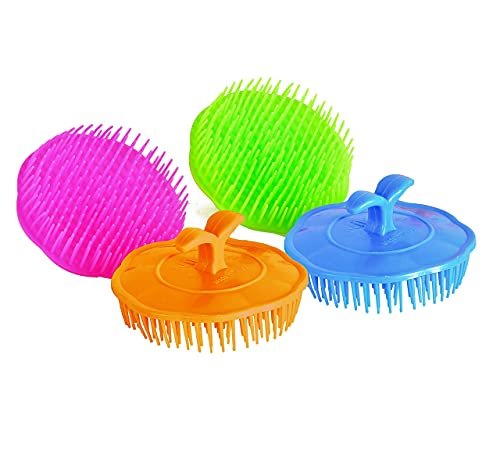 Niva Hair Scalp Massager Shampoo Brush - Flexible Scalp Exfoliator Dandruff Brush with Grass Shape Handle - Pack of 4 (Blue, Green, Orange, Fuchsia) - görsel 4