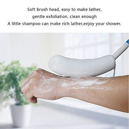MagiDeal Anti-Slip Long Handled Bath Body Brush - Easy Reach for Seniors, Pregnant Women, and Elderly - Blue, 15.35 Inch