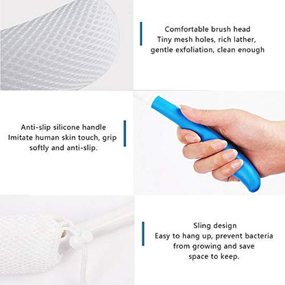 MagiDeal Anti-Slip Long Handled Bath Body Brush - Easy Reach for Seniors, Pregnant Women, and Elderly - Blue, 15.35 Inch