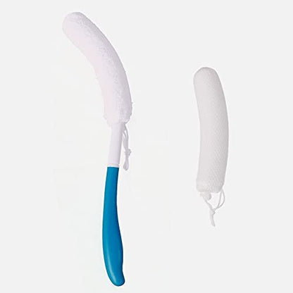 MagiDeal Anti-Slip Long Handled Bath Body Brush - Easy Reach for Seniors, Pregnant Women, and Elderly - Blue, 15.35 Inch