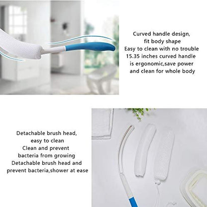 MagiDeal Anti-Slip Long Handled Bath Body Brush - Easy Reach for Seniors, Pregnant Women, and Elderly - Blue, 15.35 Inch
