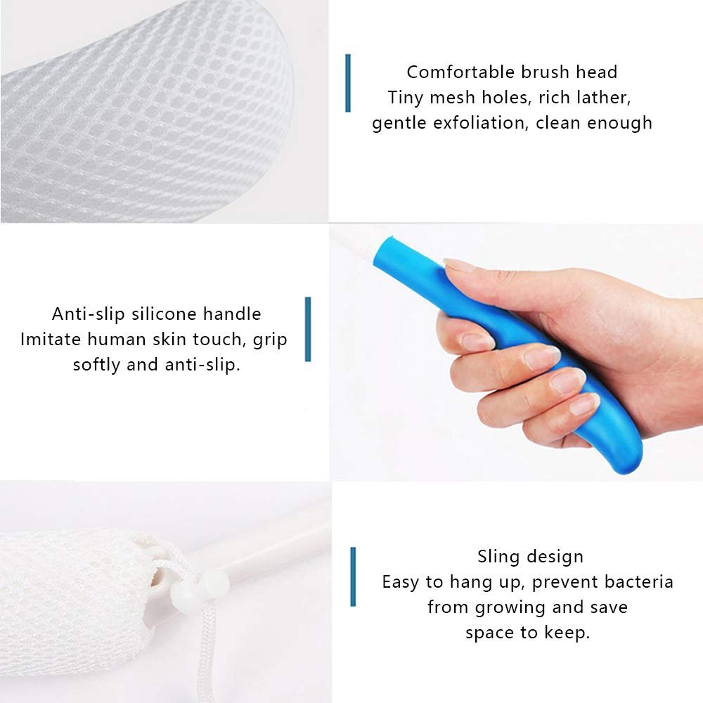MagiDeal Anti-Slip Long Handled Bath Body Brush - Easy Reach for Seniors, Pregnant Women, and Elderly - Blue, 15.35 Inch - görsel 7