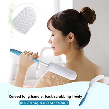 MagiDeal Anti-Slip Long Handled Bath Body Brush - Easy Reach for Seniors, Pregnant Women, and Elderly - Blue, 15.35 Inch