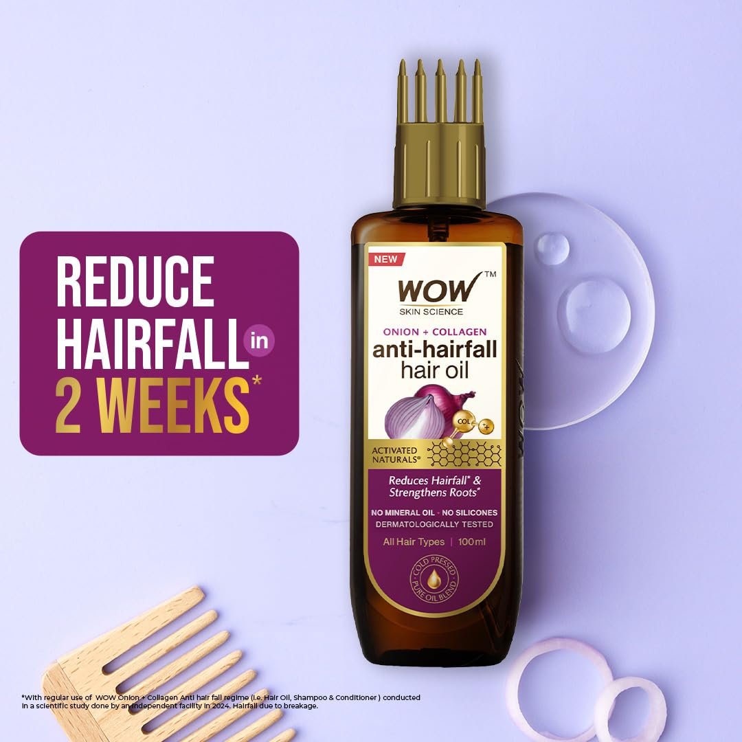 WOW Skin Science Onion Black Seed Hair Oil with Comb Applicator - Controls Hair Fall - No Mineral Oil, Silicones, Cooking Oil & Synthetic Fragrance - 100mL - görsel 7
