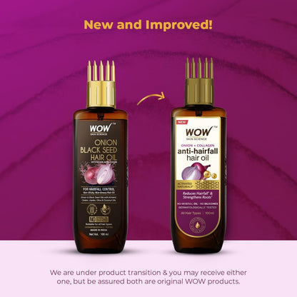 WOW Skin Science Onion Black Seed Hair Oil with Comb Applicator - Controls Hair Fall - No Mineral Oil, Silicones, Cooking Oil & Synthetic Fragrance - 100mL