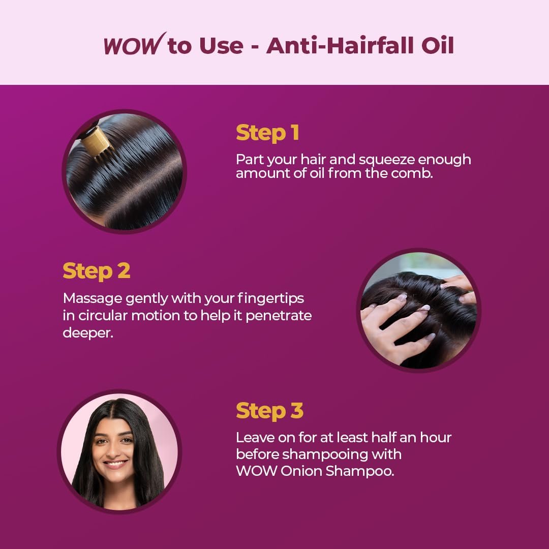 WOW Skin Science Onion Black Seed Hair Oil with Comb Applicator - Controls Hair Fall - No Mineral Oil, Silicones, Cooking Oil & Synthetic Fragrance - 100mL - görsel 13