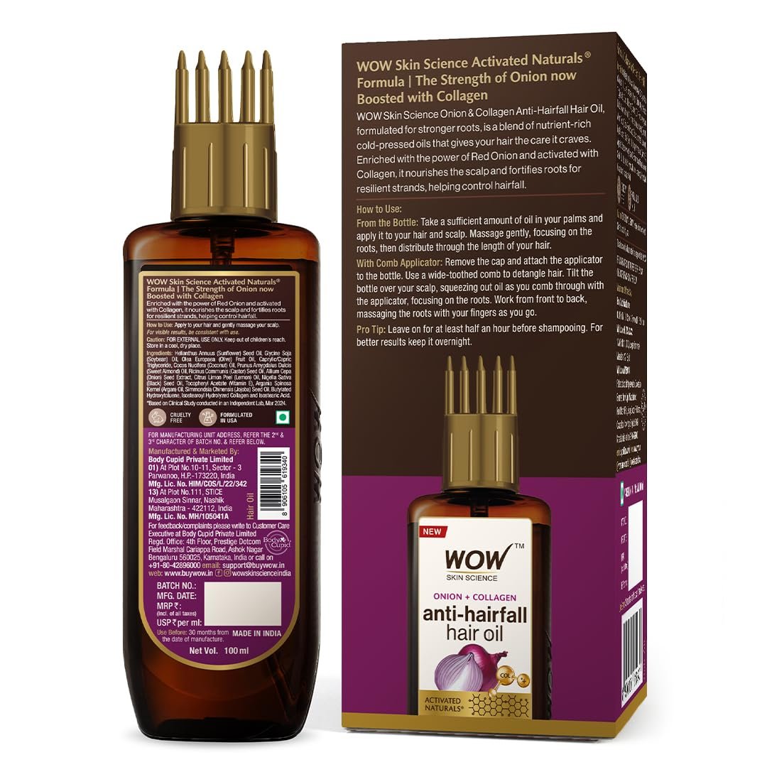 WOW Skin Science Onion Black Seed Hair Oil with Comb Applicator - Controls Hair Fall - No Mineral Oil, Silicones, Cooking Oil & Synthetic Fragrance - 100mL - görsel 17