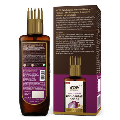 WOW Skin Science Onion Black Seed Hair Oil with Comb Applicator - Controls Hair Fall - No Mineral Oil, Silicones, Cooking Oil & Synthetic Fragrance - 100mL