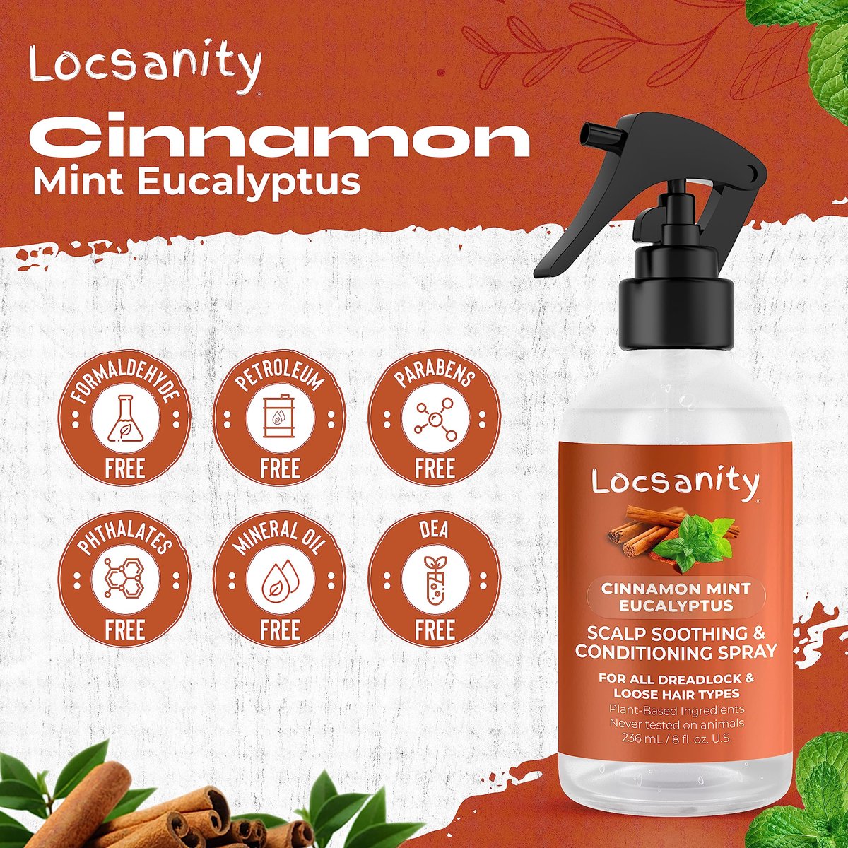 Locsanity Cinnamon Mint Eucalyptus Scalp Soothing & Conditioning Spray - 8 fl oz Avelisse