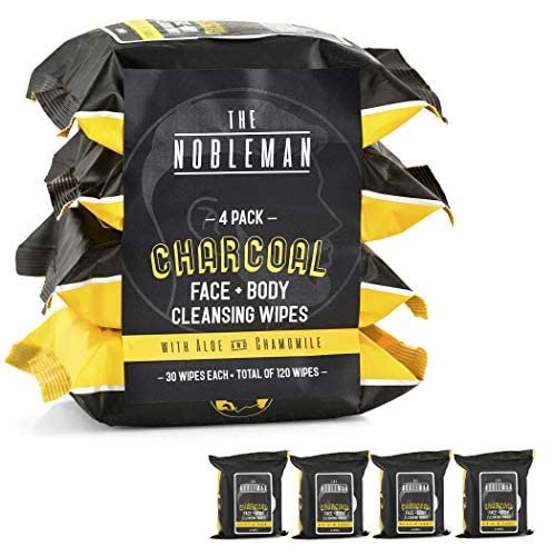 The Nobleman Men's Charcoal Face + Body Cleansing Wipes - 4 Pack (120 Count) | Exfoliating & Purifying Towelettes for Men - görsel 3