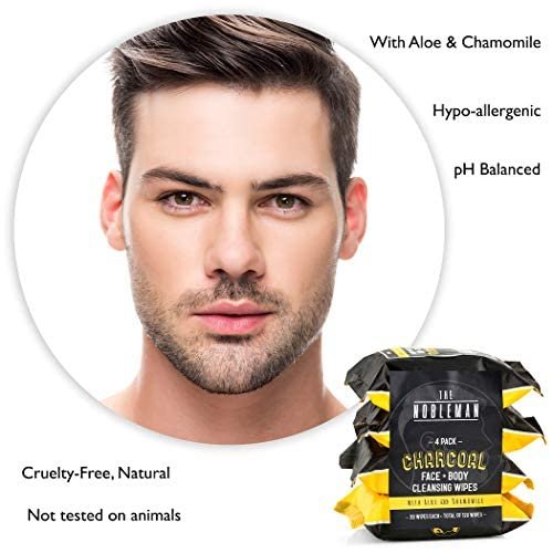 The Nobleman Men's Charcoal Face + Body Cleansing Wipes - 4 Pack (120 Count) | Exfoliating & Purifying Towelettes for Men - görsel 5