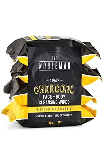 The Nobleman Men's Charcoal Face + Body Cleansing Wipes - 4 Pack (120 Count) | Exfoliating & Purifying Towelettes for Men - görsel 1
