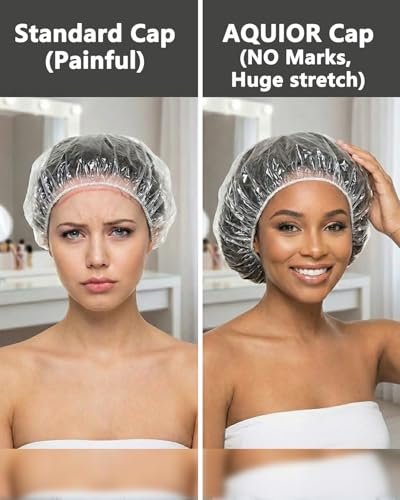 Aquior Disposable Shower Caps 50 Pack - Large Clear Plastic Waterproof Bath Caps for Women, Hotel Travel Essentials, Deep Conditioning Hair Care - görsel 6