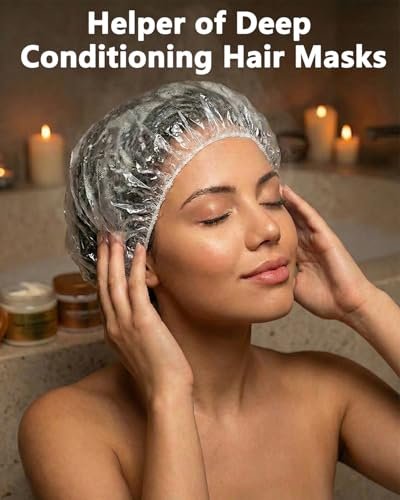 Aquior Disposable Shower Caps 50 Pack - Large Clear Plastic Waterproof Bath Caps for Women, Hotel Travel Essentials, Deep Conditioning Hair Care - görsel 4