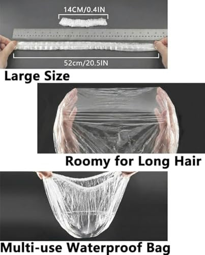 Aquior Disposable Shower Caps 50 Pack - Large Clear Plastic Waterproof Bath Caps for Women, Hotel Travel Essentials, Deep Conditioning Hair Care - görsel 8