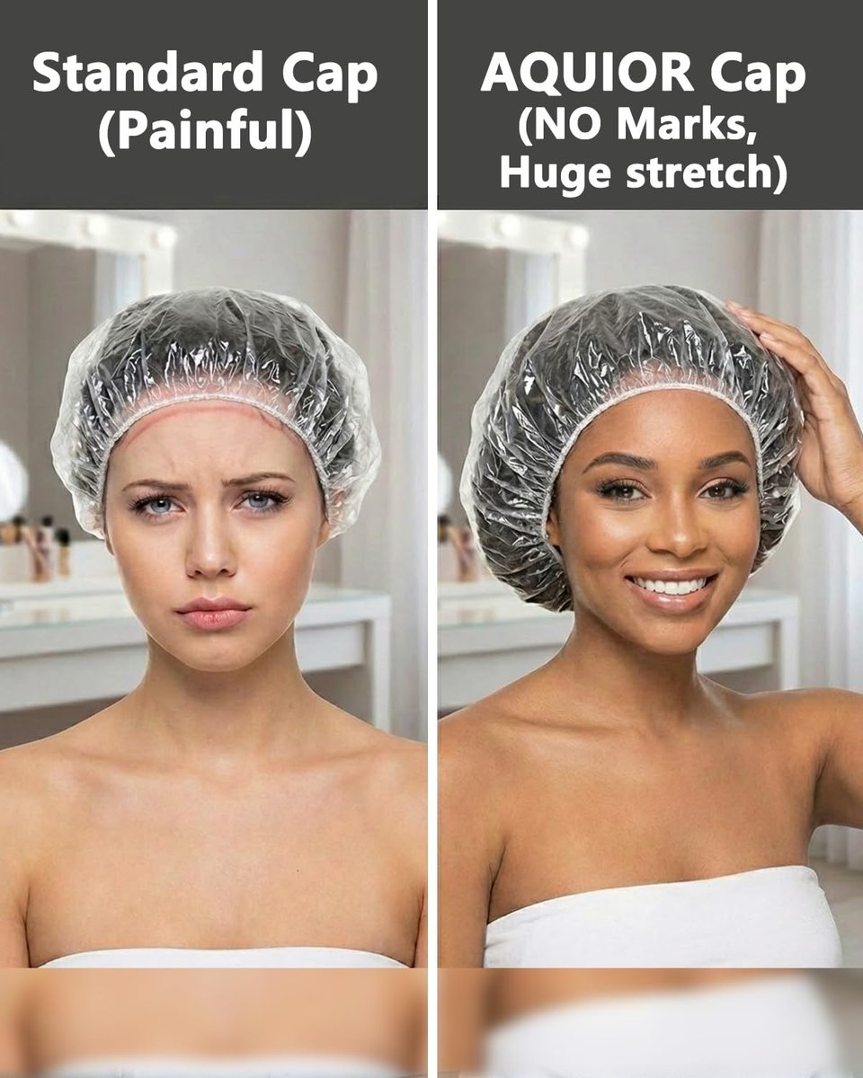 Aquior Disposable Shower Caps 50 Pack - Large Clear Plastic Waterproof Bath Caps for Women, Hotel Travel Essentials, Deep Conditioning Hair Care - görsel 5