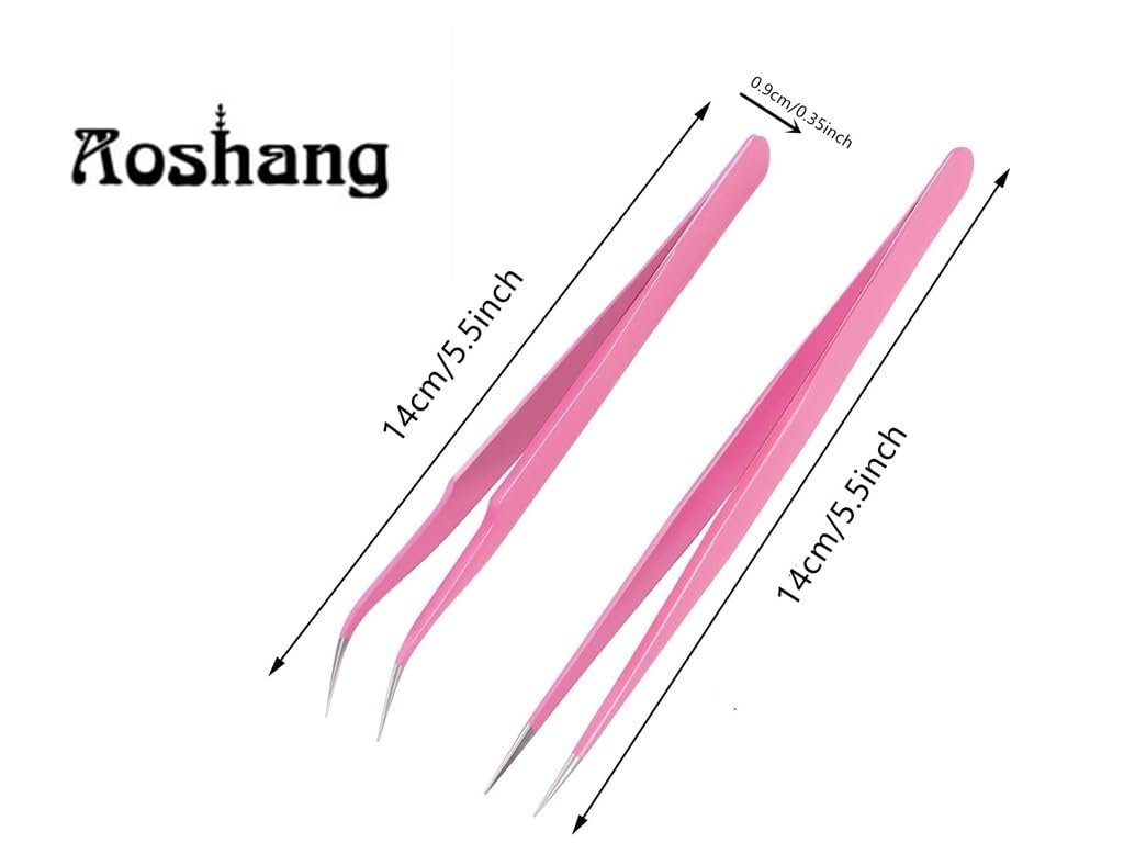 Aoshang 2-Piece Stainless Steel Tweezers Set – Straight & Curved Tip for Eyelash Extensions, Nail Art Rhinestone Pickup, and Acrylic Gel Nail DIY - görsel 3