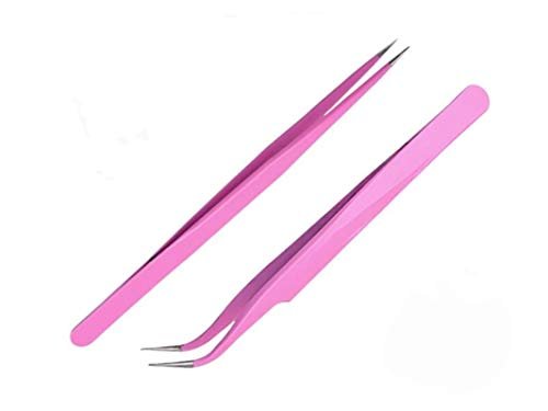 Aoshang 2-Piece Stainless Steel Tweezers Set – Straight & Curved Tip for Eyelash Extensions, Nail Art Rhinestone Pickup, and Acrylic Gel Nail DIY - görsel 2