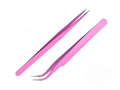 Aoshang 2-Piece Stainless Steel Tweezers Set – Straight & Curved Tip for Eyelash Extensions, Nail Art Rhinestone Pickup, and Acrylic Gel Nail DIY