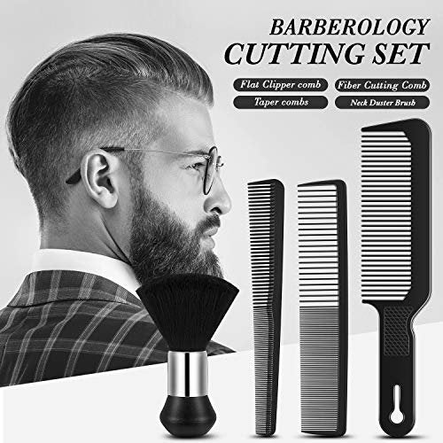 4-Piece Hair Comb Set for Men & Women: Flat Top Clipper, Neck Duster, Tapered & Carbon Fiber Cutting Comb - Black - görsel 4