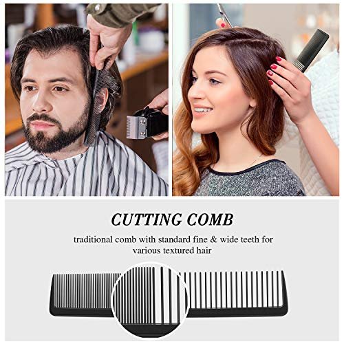 4-Piece Hair Comb Set for Men & Women: Flat Top Clipper, Neck Duster, Tapered & Carbon Fiber Cutting Comb - Black - görsel 12