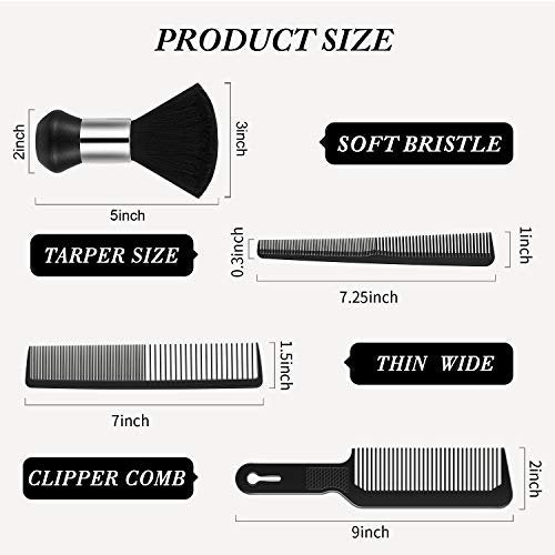 4-Piece Hair Comb Set for Men & Women: Flat Top Clipper, Neck Duster, Tapered & Carbon Fiber Cutting Comb - Black - görsel 6