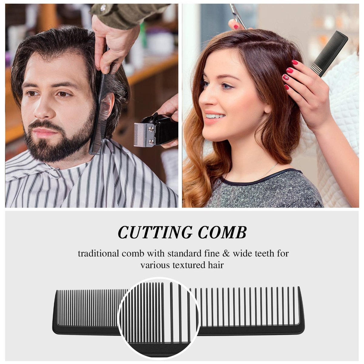 4-Piece Hair Comb Set for Men & Women: Flat Top Clipper, Neck Duster, Tapered & Carbon Fiber Cutting Comb - Black - görsel 11