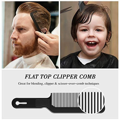 4-Piece Hair Comb Set for Men & Women: Flat Top Clipper, Neck Duster, Tapered & Carbon Fiber Cutting Comb - Black