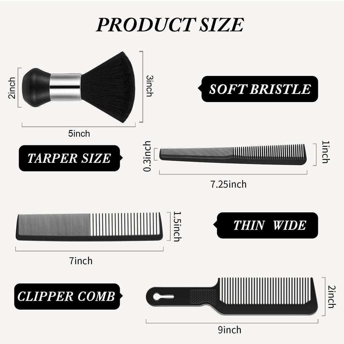 4-Piece Hair Comb Set for Men & Women: Flat Top Clipper, Neck Duster, Tapered & Carbon Fiber Cutting Comb - Black - görsel 5