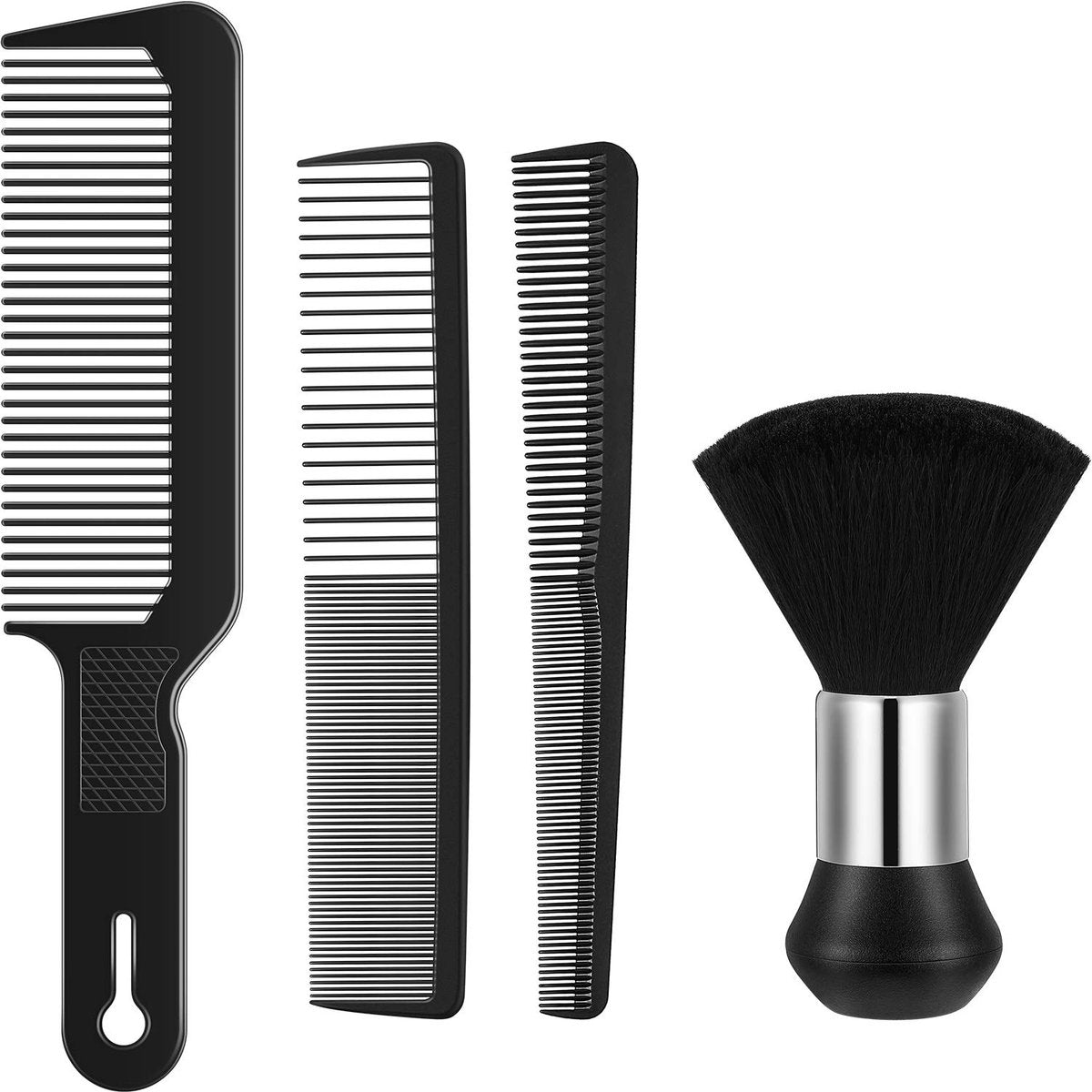 4-Piece Hair Comb Set for Men & Women: Flat Top Clipper, Neck Duster, Tapered & Carbon Fiber Cutting Comb - Black - görsel 1