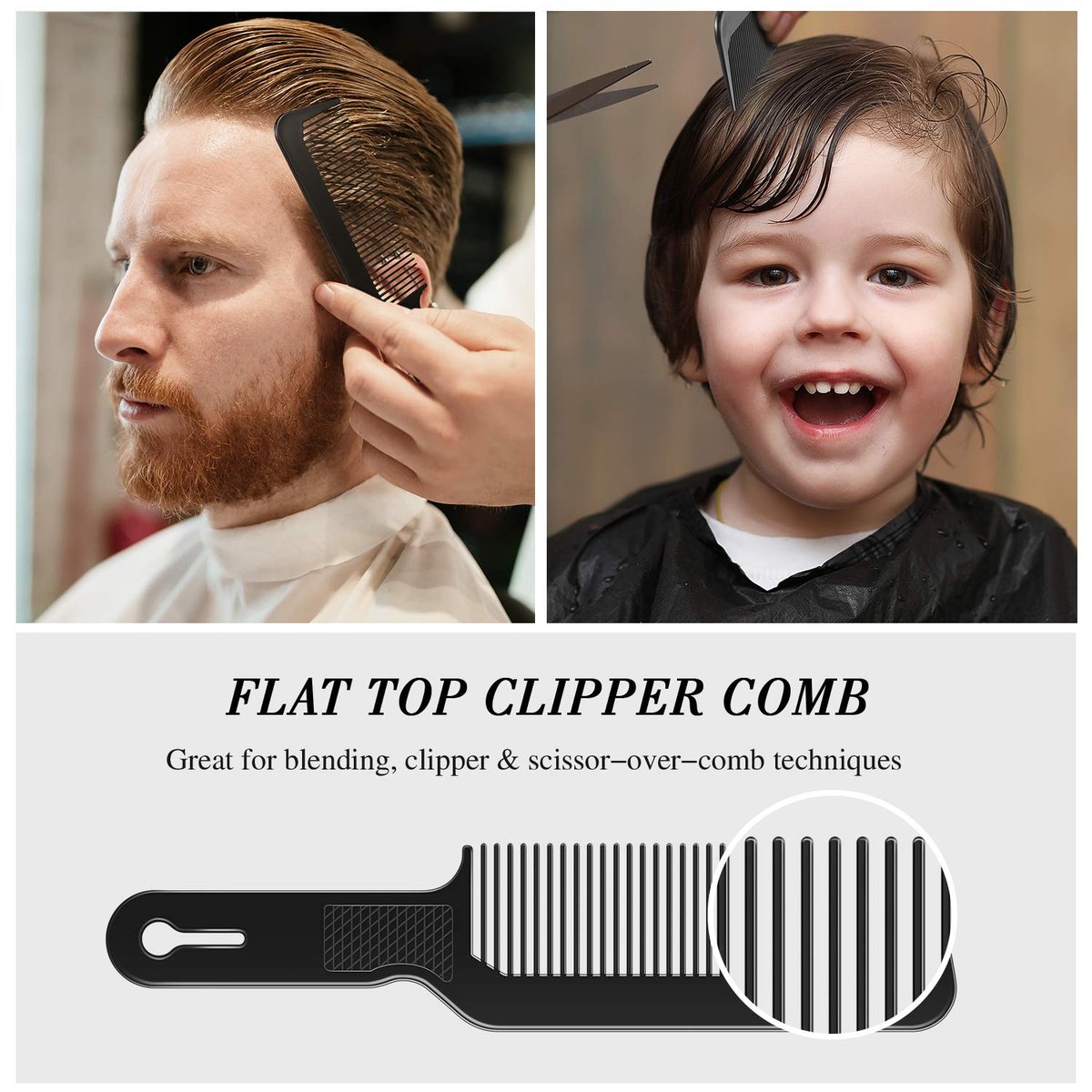 4-Piece Hair Comb Set for Men & Women: Flat Top Clipper, Neck Duster, Tapered & Carbon Fiber Cutting Comb - Black - görsel 7