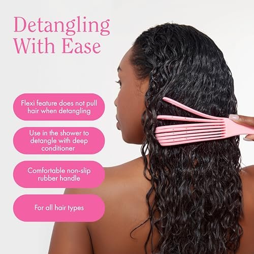 Rizos Curls Detangling Flexi Brush for Curly & Coily Hair – Reduce Breakage & Add Shine, Pink Avelisse