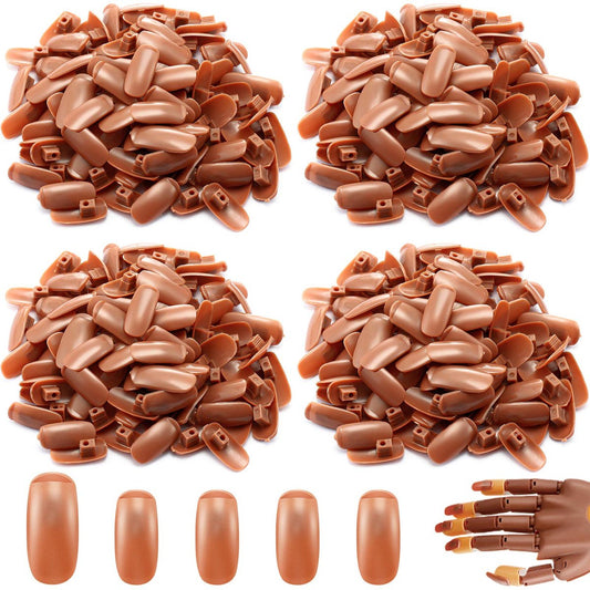 Blulu 400 Pieces Replacement Refill Nail Tips - Brown ABS False Nails for Practice Hand, Manicure Training & DIY Display